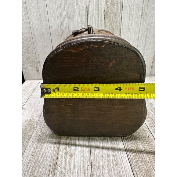 Vintage Jewelry Trinket Treasure Box Wood Wicker Rattan Hinged Lid w/ Top Handle - Picture 9 of 10